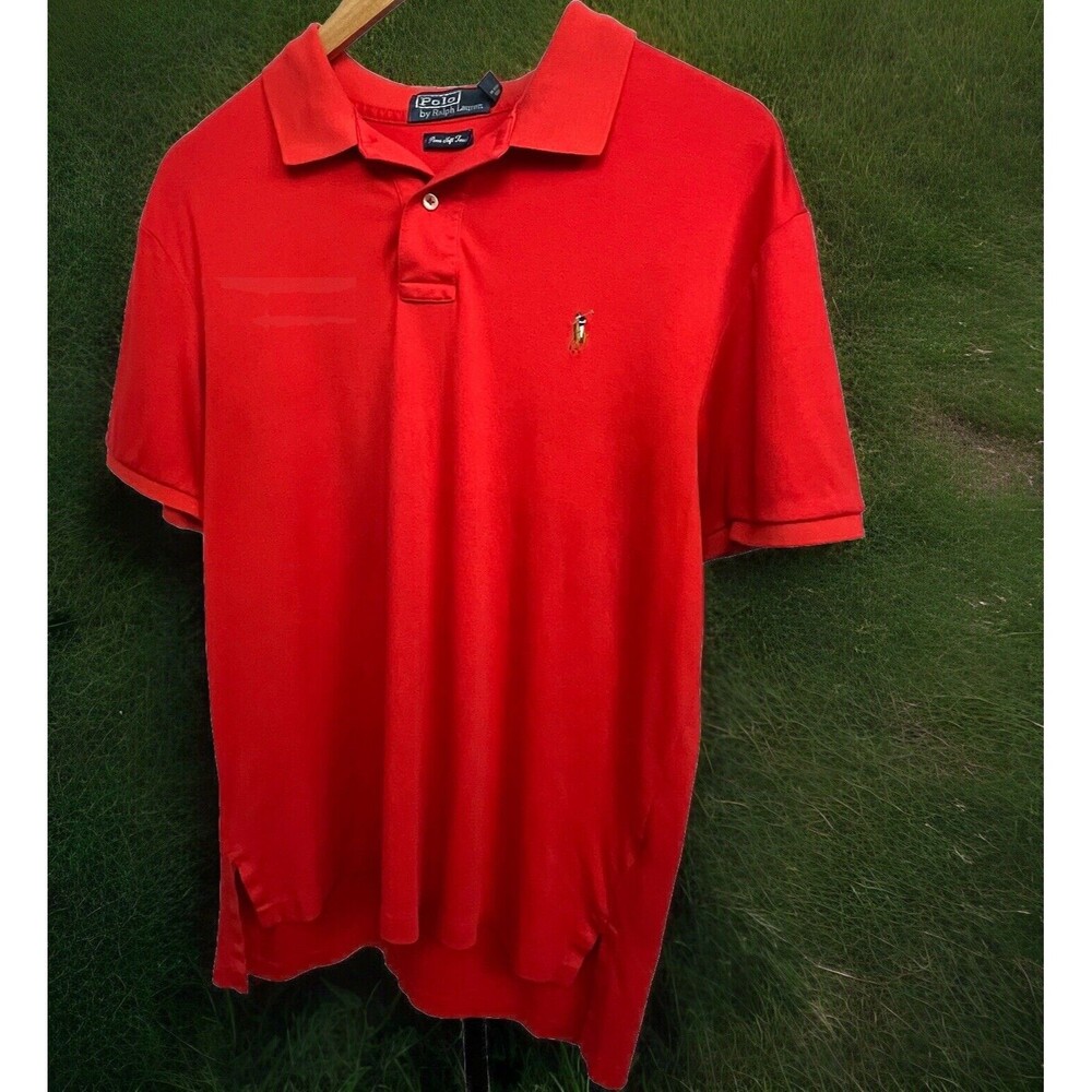Polo Ralph Lauren Shirt Pima Soft Touch 100% Cotton Logo Red Large Golf Preppy‎